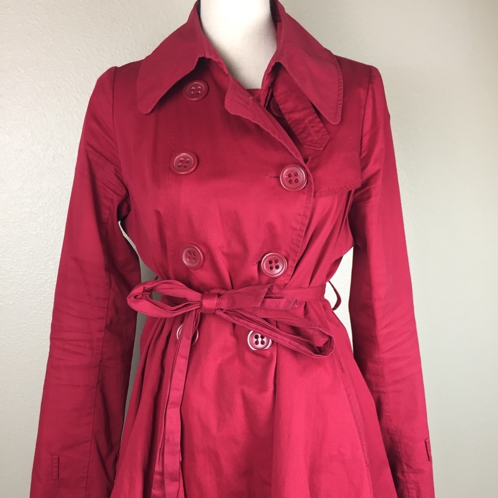 SOLD! Red Tie-Waist Button Down Trench Coat